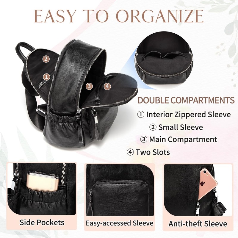 VASCHY Women's Backpack, Mini Backpack PU Leather Waterproof Fashion Small