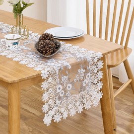 Raedan White Floral Lace Table Runner 90 inches Dresser Scarf for Spring Easter Summer Kitchen Wedding Party (Gray, 16”x90”)