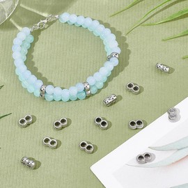 PH PandaHall 25pcs 3mm Stainless Steel Slider Beads 2 Hole Spacer Bead Link Multi-Strand Link Connector for Leather Cord Bracelets Jewelry Making