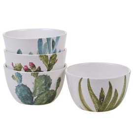 Cactus Verde Ceramic Ice Cream Bowls, Set of 4 – 22 oz Dessert Bowls with Watercolor Cactus Art – Handcrafted Serveware for Fruit, Snacks, Sweets & Entertaining