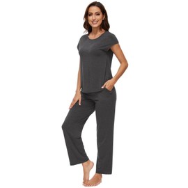 WiWi Soft Pajama Set for Women Raglan Sleeve Viscose from Bamboo Sleepwear Lightweight Loose Pajamas Pjs Sets S-XXL, Charcoal Heather, Large