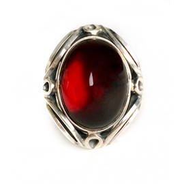 Sterling Silver Amber Red Dark Design Ring size 7
