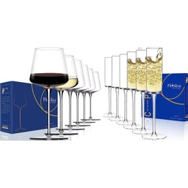 Physkoa Wine Glasses Set of 6 – Hand Blown Crystal Wine Glasses – Tall Long Stem Red/White Wine Glasses-Square Champagne Flutes Glass Set of 6-6.5 oz - Hand Blown Crystal Champagne Flutes