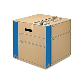 Bankers Box SmoothMove Prime Moving/Storage Boxes, Hinged Lid, Regular Slotted Container, Medium, 18" x 18" x 16", Brown/Blue, 8/Carton