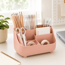 5-Section Office Desk Organizer for Stationery - Large Capacity Desktop Storage Box for School, Home & Office