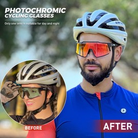 KAPVOE Photochromic Cycling Glasses MTB Clear Mountain Bike Transition Bicycle Sunglasses for Men Women