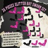 36PCS 3D Pink Glitter Parper Bat Wall Decals Halloween Decorations