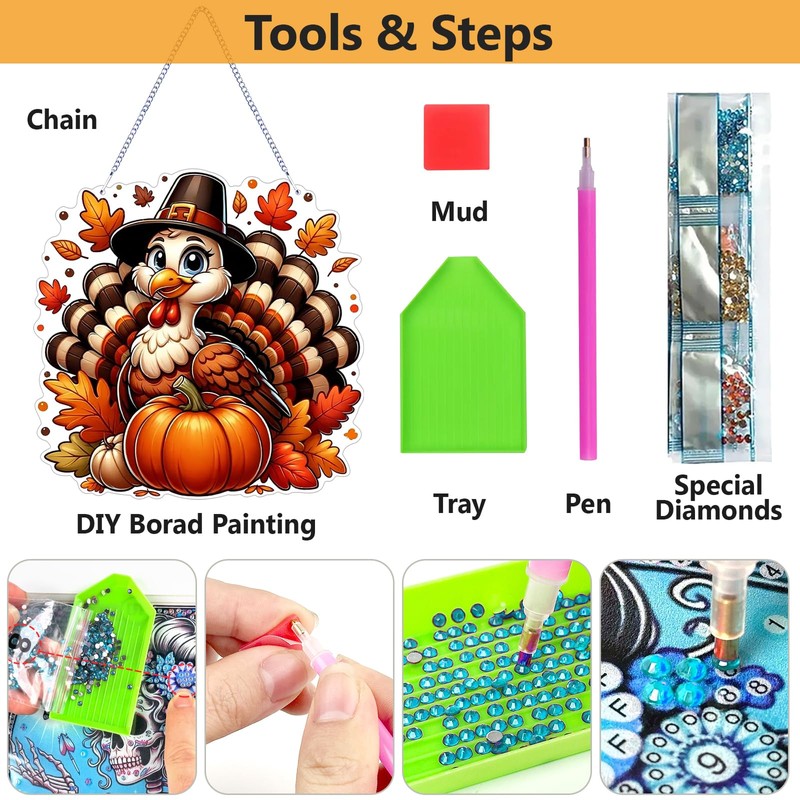 Thanksgiving Hanging Diamond Art Kits for Adults,Acrylic Window Decor