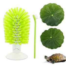 2 Pcs Turtle Brush with Suction Cups, 2 Large Decorative Duckweed, Turtle Tank Accessories, Not Easy to Peel, Shell Exfoliating Back Scrub Cleaning Brush (Green)
