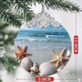 Christmas 2024 Ornament, Christmas Decoration, Stained Glass Christmas Tree Ornaments, Christmas Ornaments Clearance, 2024 Gift Ornament, Xmas Gift for Friend Family Coworker - Starfish and Seashells