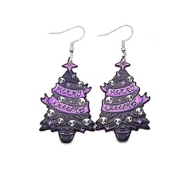 Todu Christmas Earrings For Women Creative Skull Star Christmas Tree Acrylic Earrings Holiday Gifts(Black Tree)