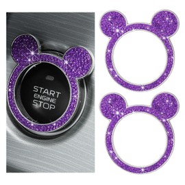 Wevdn 2 PCS Bling Car Engine Start Button Cover, Rhinestone Ring Start Button Cover Sticker, Little Cute Key Ignition & Knob Ring Decoration, Sparkling Car Interior Accessories for Women (Purple)