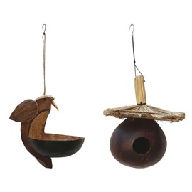 Original Bali Coconut Bird House and Feeder Decoration for Garden, Patio or Balcony