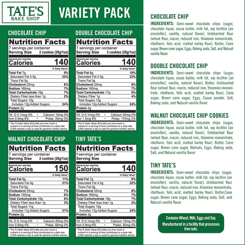 Tate's Bake Shop Chocolate Chip Cookies Variety Pack, 7 Bags