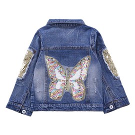 Peacolate 3-10Years Little Big Girls Spring Autumn Embroidered Paillette Sequins Butterfly Denim Jacket Kid's Top (Butterfly,5-6Years)
