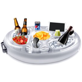 AMOBON Inflatable Drink Holder Pool, Drink Coaster with 8 Holes, Air Mattress Pool Accessories Adults for Swimming Pool Beach Party Fun (Grey)