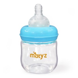 Matyz 1-Pack Glass Baby Breastfeeding Bottle with Cap (Blue, 4Oz) - Wide Neck New Born Bottles for Baby Breastfeeding - 4 Oz Glass Baby Bottles with Lids - Breastfeeding Bottles for 0-3 Months Babies