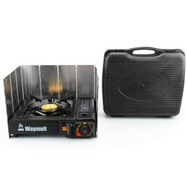 Waymult camping stove BDZ-155A CSA listed, powerful heat output with brass burner, equipped windproof shield, butane fuel sinle burner camp stove. Professional portable camping stove set for outdoor.