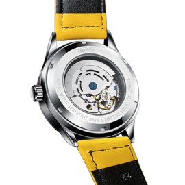 BOLYTE Automatic Mechanical Mens Watches Self Winding Auto Date Military Sports Male Wristwatch with Leather Strap (Yellow)