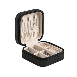 NuAngela Jewelry Box Small Travel Jewelry Bags Organizer,PU Leather Storage Display Case,Portable Jewelry Holder for Women’s Necklace Earring Rings Accessories, (Black, Double-Layer)