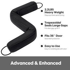 Comfyanno 36” Weighted Under Door Draft Stopper, Fits Front, Bedroom, Interior Door, Easy to Install, Block Cold Air Draft from Bottom Door, 2.2lb, Fits Door Gap up to 3”, Black