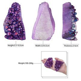 mookaitedecor Natural Clear Quartz Crystal Cluster Titanium Coated Geode Stone Self-Standing Rock Quartz Mineral Specimen for Healing Home Office Decor, Purple