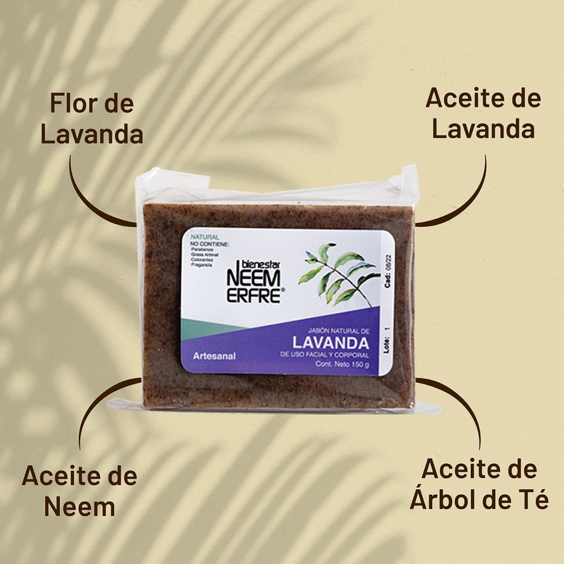 bienestar NEEM ERFRE Jabón Natural Artesanal Lavanda con Aceite Neem