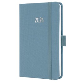SIGEL Jolie J6400 Weekly Planner 2026 A6 Blue, Hardcover with Textile Cover, Elastic Band, Pen Loop, Slip Pocket, 174 Pages, Vegan, Book Calendar, Diary Pocket Calendar