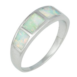 Beaux Bijoux Sterling Silver Created White Opal Band Ring (Size 8)