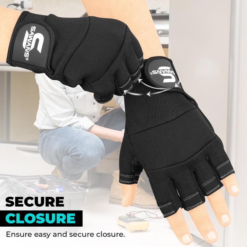 SAWANS Fingerless Working Gloves for Men Performance Heavy Duty Half-Finger