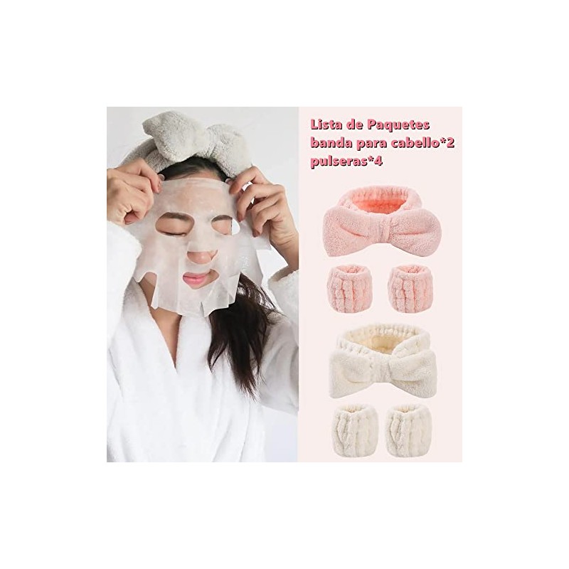 TUMYES Juego de Diademas Spa, Vellón Coral Suave, RosaBlanco