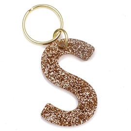 Lucky Feather Letter S Keychain Accessories for Women, Gold Glitter Initial Key Ring
