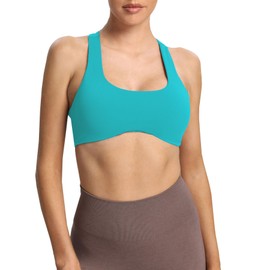 Aoxjox - Brasier deportivo para mujer, sin espalda, acolchado, con espalda cruzada, para yoga, sin mangas, Azul (Cascade Blue), 3G
