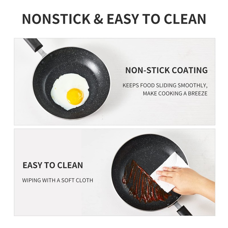 HooJay Nonstick Frying Pan Set-3-Pieces Skillet Set Induction Compatible,8 Inch,9.5