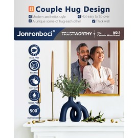 Hug Donut Blue Vases Home Decor, Coastal Nautical Style Blue Decor - Ceramics Decorative Vase for Bedroom Kitchen Table or Shelf & Living Room Entryway Console Table Mantle or Fireplace (Navy Blue)