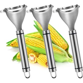 3Pcs Silver Magic Corn Cutter Peeler, corn peeler, Corn Stripper Cob Stripper Tool, Stainless Steel Corn Thresher, Corn Peeler with Ergonomic Handle, Graters, Peelers and Slicers