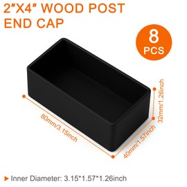 (8 PCS) 2x4 Wood Post Rubber End Caps (1.57" x 3.15") – Waterproof and Weather-Resistant Rubber Caps for Table Legs, Chair Legs, Armrests, and Outdoor Lumber Posts (Black)