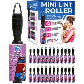 Travel Mini Lint Rollers 24-Pack – Made in USA – Compact & Portable Sticky Lint Remover – Perfect for Pet Hair, Clothes, Upholstery, and Furniture – 15 Sheets per Roller, Travel Size
