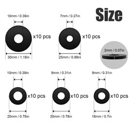 Pack of 50 Washers Rubber, Rubber Seal Round Rubber Washers Assortment, Black Rubber Grommet Washer Spacer Washer Assortment Kit for Household Appliances Taps (18/20/25/30 mm)
