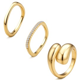 FUNRUN JEWELRY Gold Rings for Women Non Tarnish 14K Gold Chunky Ring Set Statement Band Stacking Ring Gold Stackable Rings Size 7