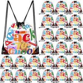 Talltalk 24 Pcs Welcome Back to School Party Favors Bags Back to School Drawstring Bags Backpack Waterproof PVC Gift Goodie Bag First Day Party Supplies