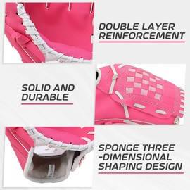 HolyElks Baseball Glove + Ball Sets, Softball Glove, Baseball Mitt, 10.5''-12.5'' for Youth/Adult Training and Beginner Play, Synthetic Leather Softball Mitt (Rose red, 10.5)