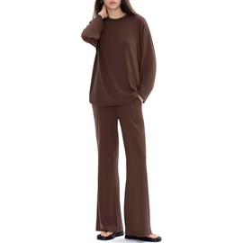 C202 Lounge Sets for Women Two Piece Outfits Matching Sets Women Clothing Long Sleeve Tracksuits Set, Pecan Large