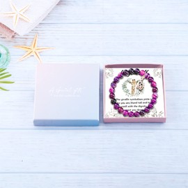 Fullrainbow Cute Giraffe Bracelet for Women Giraffe Lover Gifts Giraffe Spirit Animal Gifts Natural Stone Bracelet Giraffe Charm Jewelry for Women(Purple giraffe gifts)