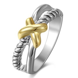Aprilery Silver Plated Rings, Gold and Silver Rings Cable, Two Tone Knot Fashion Statement Ring Cocktail Jewelry for Women Girls Gifts (Knot 1, 7)