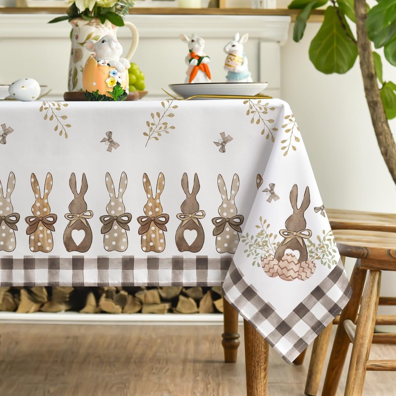 Horaldaily Easter Tablecloth 60×104 Inch Rectangular, Spring Carrots Bunny Washable