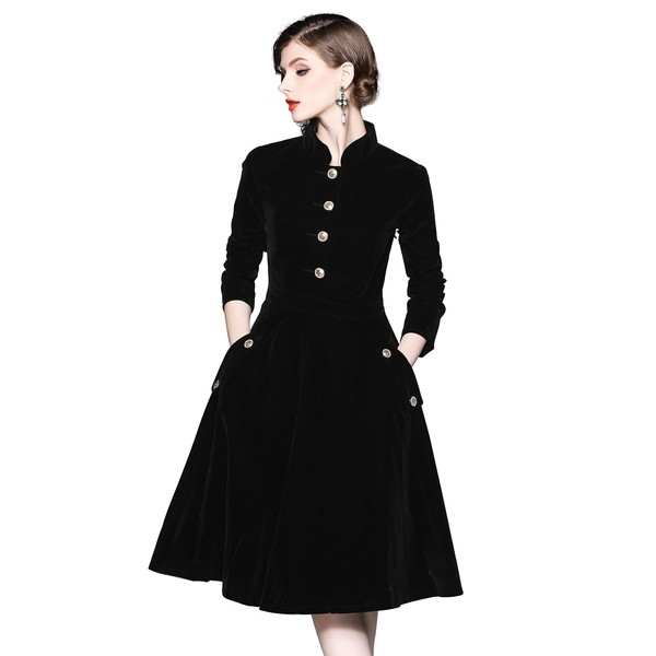 LAI MENG FIVE CATS Women's Long Sleeves Velvet Button Up