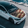 Wetoricau Cross American Flag Pattern Car Hood Cover Weather-Resistant Automotive