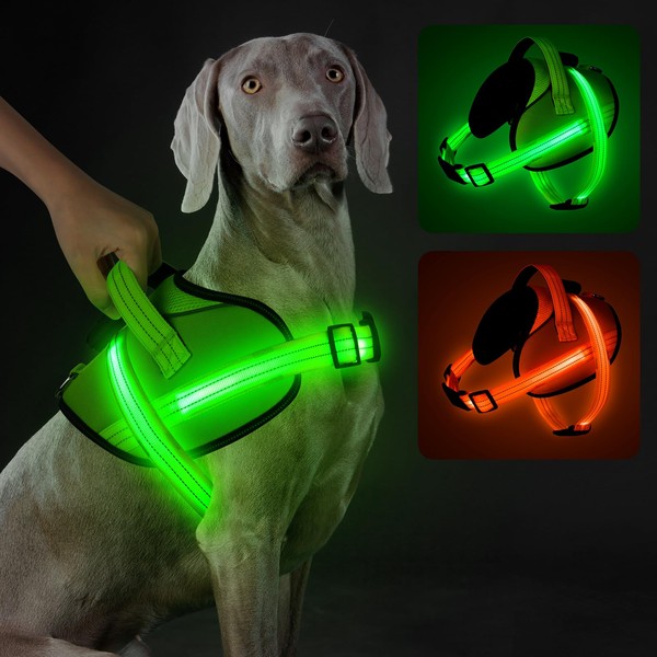 Light Up Dog Harness, No-Pull LED Dog Harness, Rechargeable, Reflective