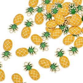 Pack of 80 Pineapple Enamel Charms Gold Plated Colored Pendants Hawaii Style Accessories for Necklace Bracelet Jewelry Making DIY Crafting